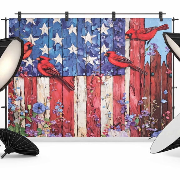 8x6ft Photo Backdrop, American Flag Soft Polyester Backdrop Curtains Photography Backdrops, Red Blue Star Stripe Patriotic Floral Bird Brushed Background for Photoshoots Studio Video Portrait Parties