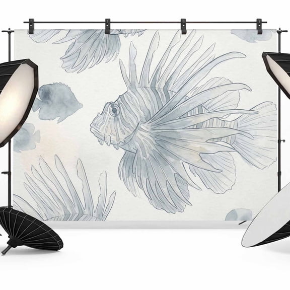 8x6ft Photo Backdrop, Beach Coastal Fish Soft Polyester Backdrop Curtains Photography Backdrops, Watercolor Sea Ocean Nautical Brushed Background for Photoshoots Studio Video Portrait Parties