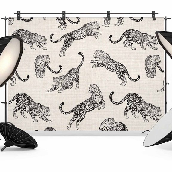 8x6ft Photo Backdrop, Black Leopard Soft Polyester Backdrop Curtains Photography Backdrops, Vintage Primitive Animals Nature Fauna Brushed Background for Photoshoots Studio Video Portrait Parties