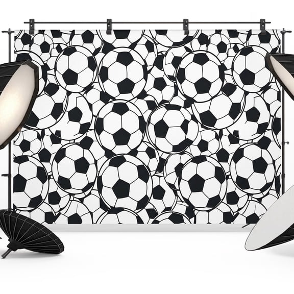 8x6ft Photo Backdrop, Black White Footballs Soft Polyester Backdrop Curtains Photography Backdrops, Modern Balls Games Graffiti Brushed Background for Photoshoots Studio Video Portrait Parties