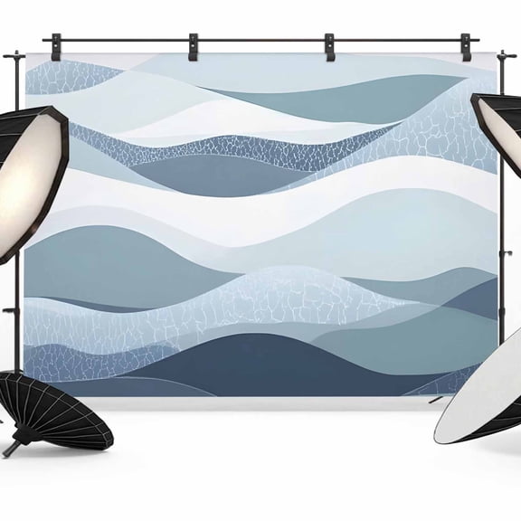 8x6ft Photo Backdrop, Blue Aqua Ombre Stripe Soft Polyester Backdrop Curtains Photography Backdrops, Modern Art Abstract Moire Wave Brushed Background for Photoshoots Studio Video Portrait Parties