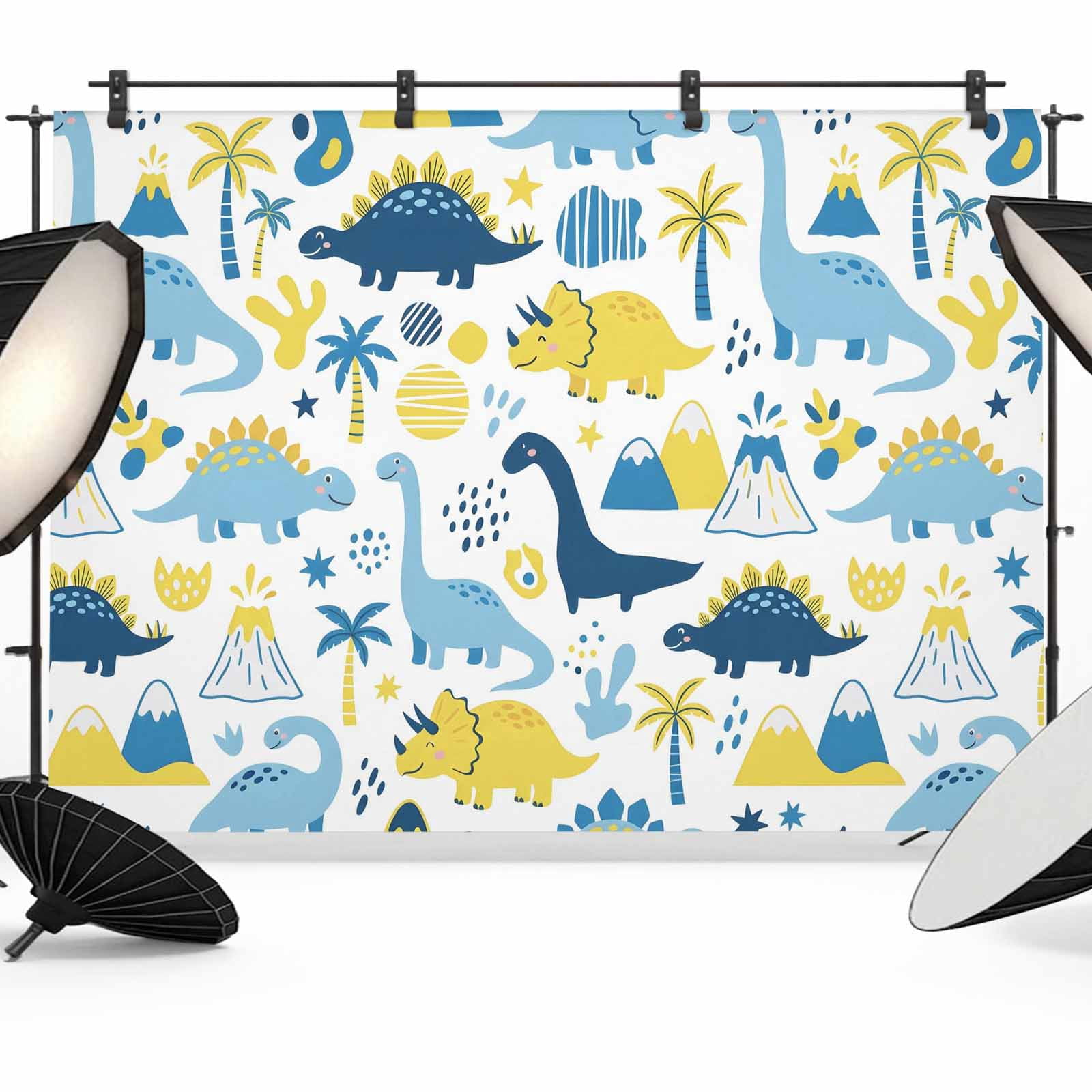 8x6ft Photo Backdrop, Blue Dinosaur Soft Polyester Backdrop Curtains ...