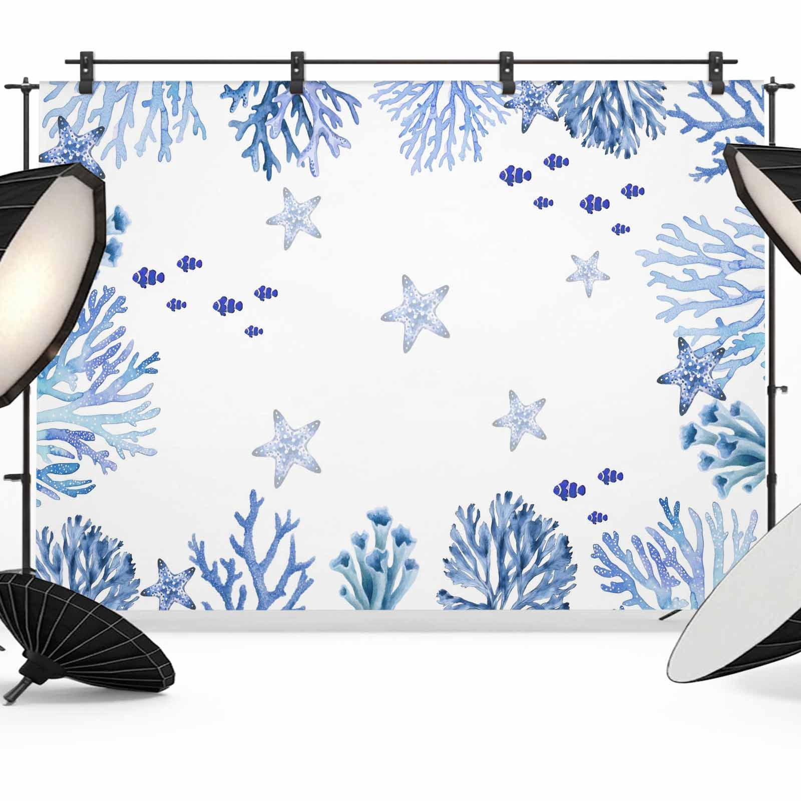 8x6ft Photo Backdrop, Blue Ocean Corals Soft Polyester Backdrop ...