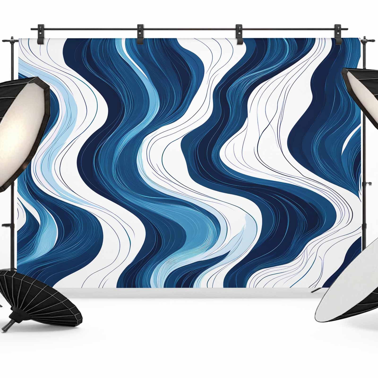 Pin5 Wave Backdrops 8x6ft Photo Backdrop, Blue Stripe Soft Polyester Backdrop Curtains ...