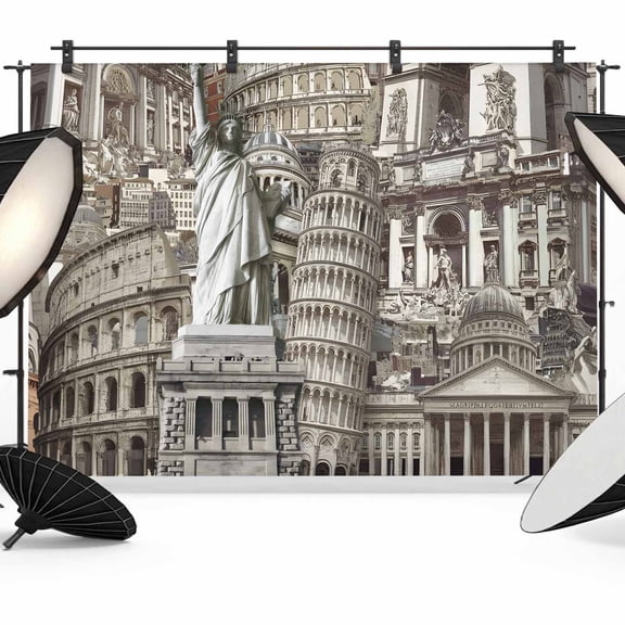 8x6ft Photo Backdrop, Brown Landmarks Soft Polyester Backdrop Curtains Photography Backdrops, Modern Abstract Global Artwork Brushed Background for Photoshoots Studio Video Portrait Parties