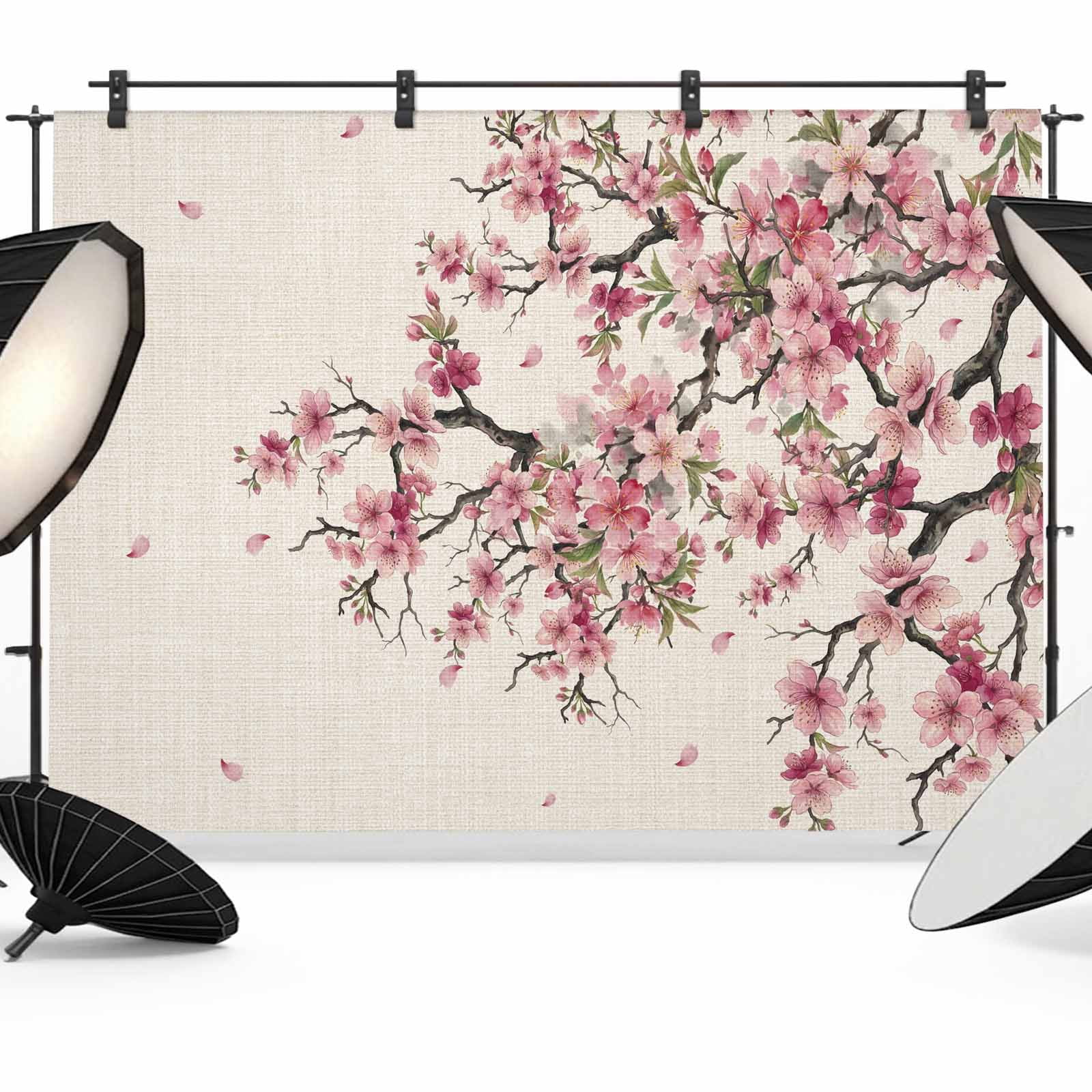 Linene Backdrop 8x6ft Photo Backdrop, Cherry Flowers Soft Polyester Backdrop Curtains ...