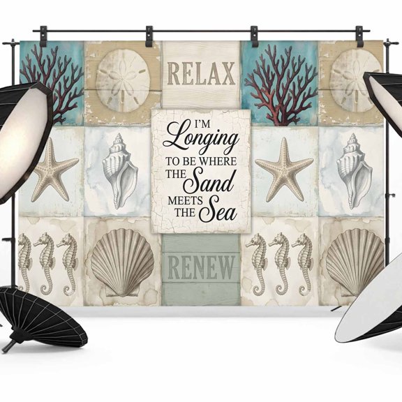 8x6ft Photo Backdrop, Coastal Marine Soft Polyester Backdrop Curtains Photography Backdrops, Relax Inspirational Corals Starfish Shells Brushed Background for Photoshoots Studio Video Portrait Party
