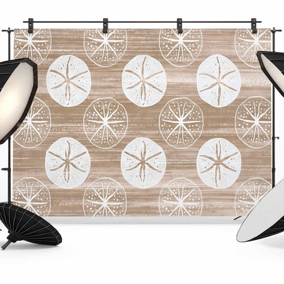 8x6ft Photo Backdrop, Coastal Ocean Soft Polyester Backdrop Curtains Photography Backdrops, Nautical Beach Sand Dollars Brown Brushed Background for Photoshoots Studio Video Portrait Parties