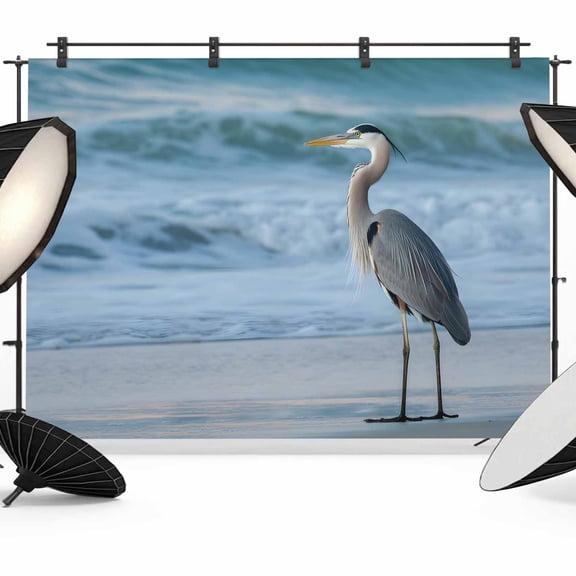 8x6ft Photo Backdrop, Coastal Swan Soft Polyester Backdrop Curtains Photography Backdrops, Seaside Blue Gray Nature Ocean Shoreline Brushed Background for Photoshoots Studio Video Portrait Parties