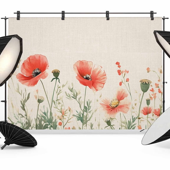 8x6ft Photo Backdrop, Elegant Poppy Soft Polyester Backdrop Curtains Photography Backdrops, Spring Florals Pastoral Watercolor Rustic Brushed Background for Photoshoots Studio Video Portrait Parties