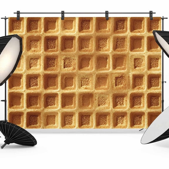 8x6ft Photo Backdrop, Golden-Yellow Waffle Cake Soft Polyester Backdrop Curtains Photography Backdrops, Modern Delicious Dessert Brushed Background for Photoshoots Studio Video Portrait Parties
