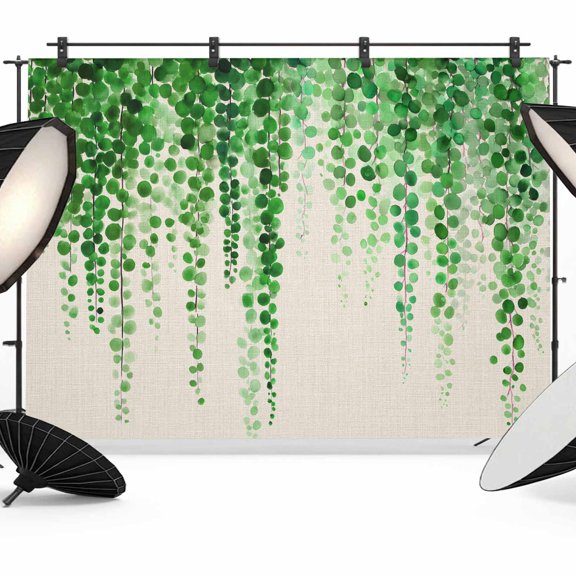 8x6ft Photo Backdrop, Green Eucalyptus Leaves Soft Polyester Backdrop Curtains Photography Backdrops, Weeping Summer Botanical Watercolor Rustic Brushed Background for Photoshoots Studio Portrait