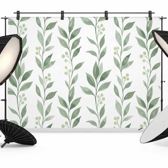 8x6ft Photo Backdrop, Green Leaves Soft Polyester Backdrop Curtains Photography Backdrops, Spring Summer Watercolor Farmhouse Plant Brushed Background for Photoshoots Studio Video Portrait Parties