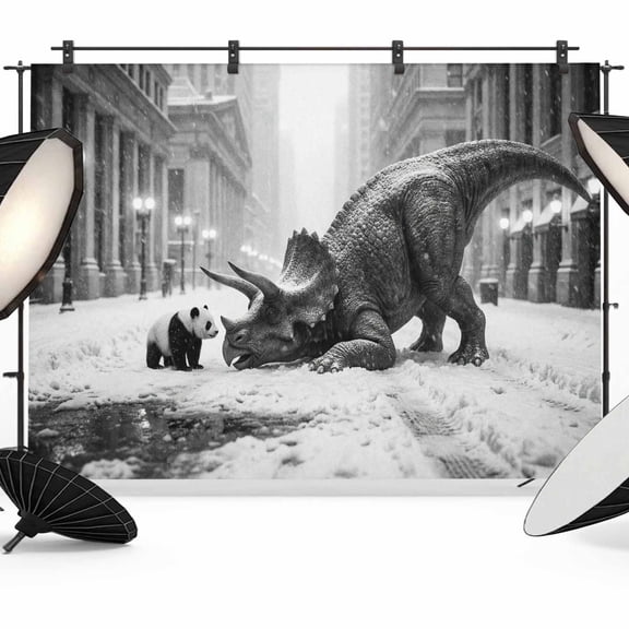 8x6ft Photo Backdrop, Grey Dinosaur Panda Soft Polyester Backdrop Curtains Photography Backdrops, Retro City Snowy Animals Abstract Art Brushed Background for Photoshoots Studio Video Portrait Party
