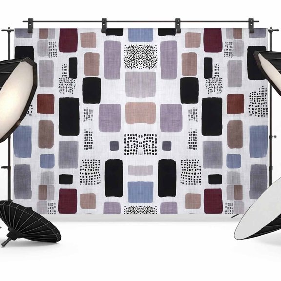 8x6ft Photo Backdrop, Modern Geometric Soft Polyester Backdrop Curtains Photography Backdrops, Abstract Purple Black Red Brown Blocks Brushed Background for Photoshoots Studio Video Portrait Parties