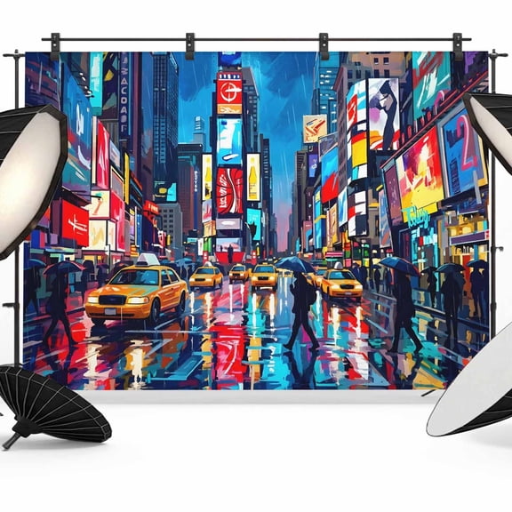 8x6ft Photo Backdrop, Modern Urban Soft Polyester Backdrop Curtains Photography Backdrops, Abstract Oil Painting Skyscrapers Blue Brushed Background for Photoshoots Studio Video Portrait Parties