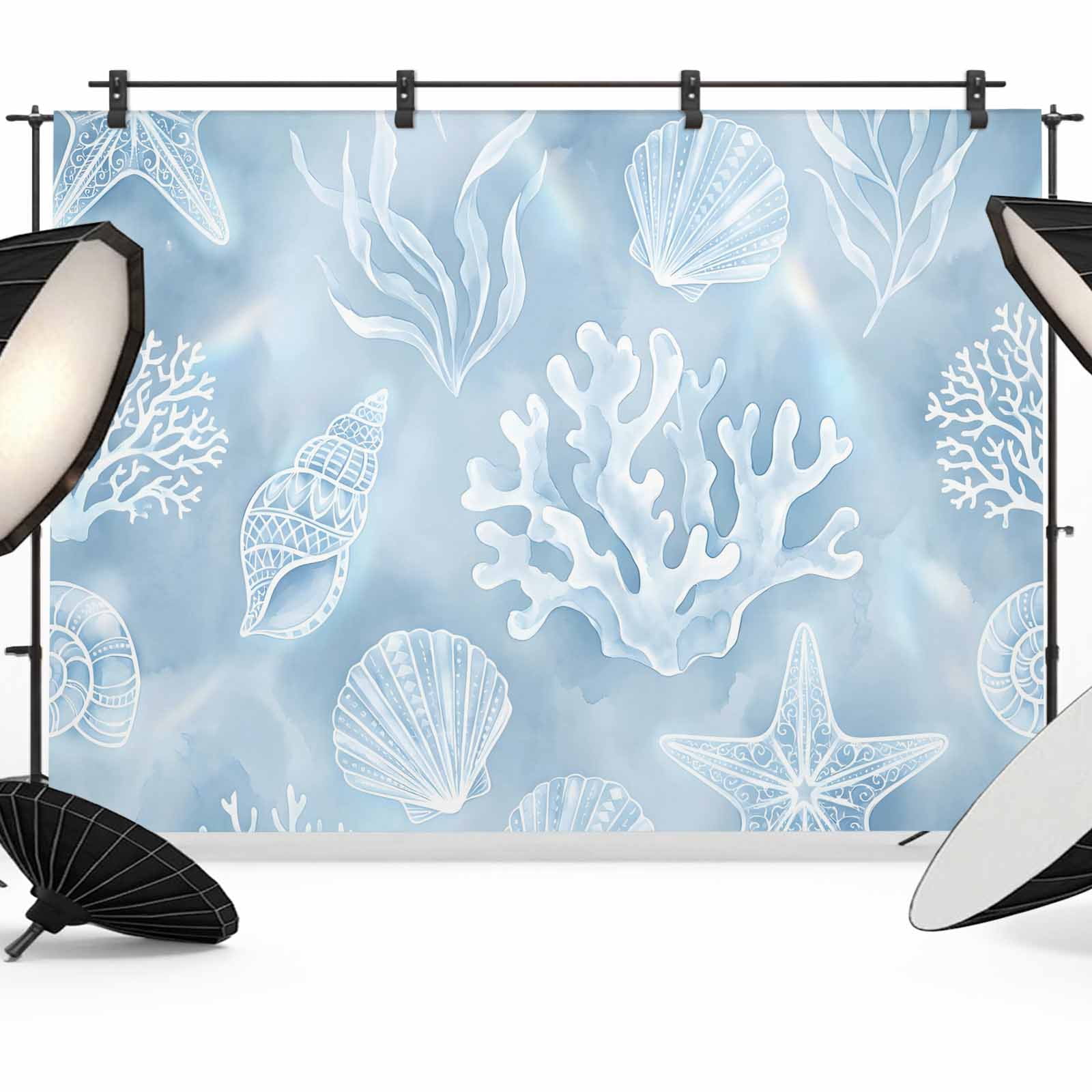 Capos Shells Backdrop 8x6ft Photo Backdrop, Ocean Shells Soft Polyester Backdrop Curtains ...