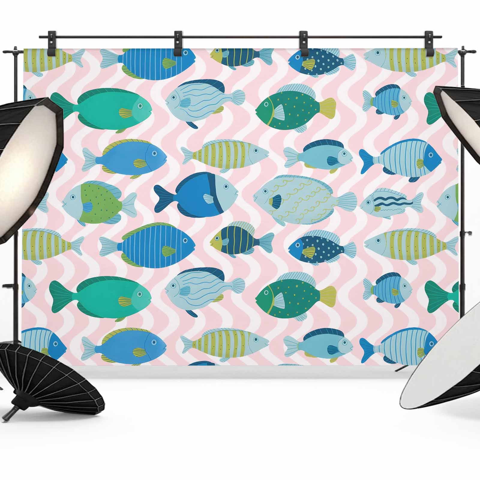 8x6ft Photo Backdrop, Pink Fishes Soft Polyester Backdrop Curtains ...