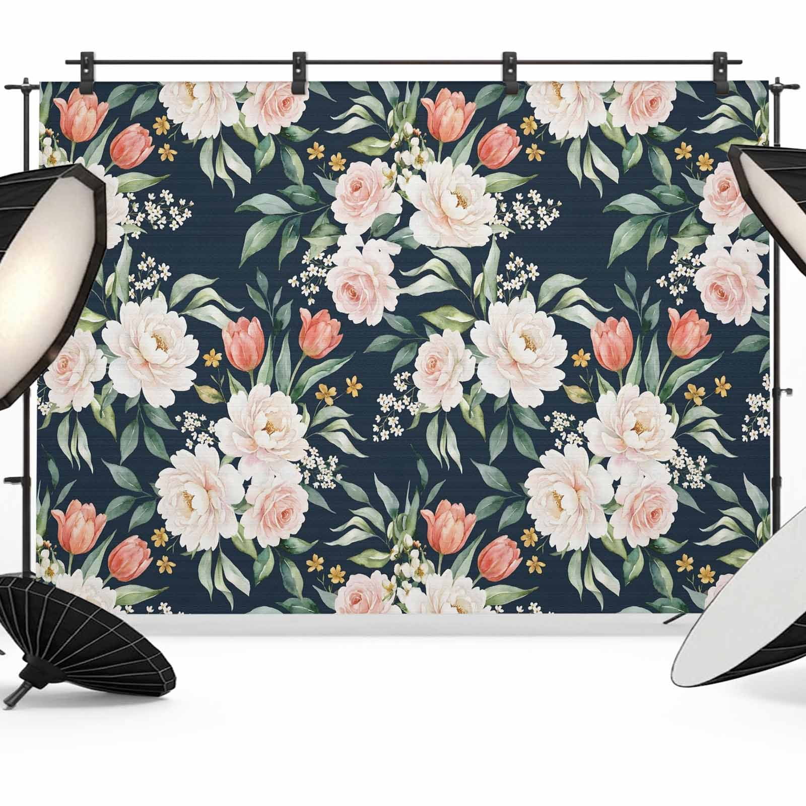 8x6ft Photo Backdrop, Pink Floral Soft Polyester Backdrop Curtains ...