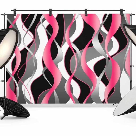 8x6ft Photo Backdrop, Pink Stripe Soft Polyester Backdrop Curtains Photography Backdrops, Gradient Grey Moire Geometric Modern Abstract Brushed Background for Photoshoots Studio Portrait Parties