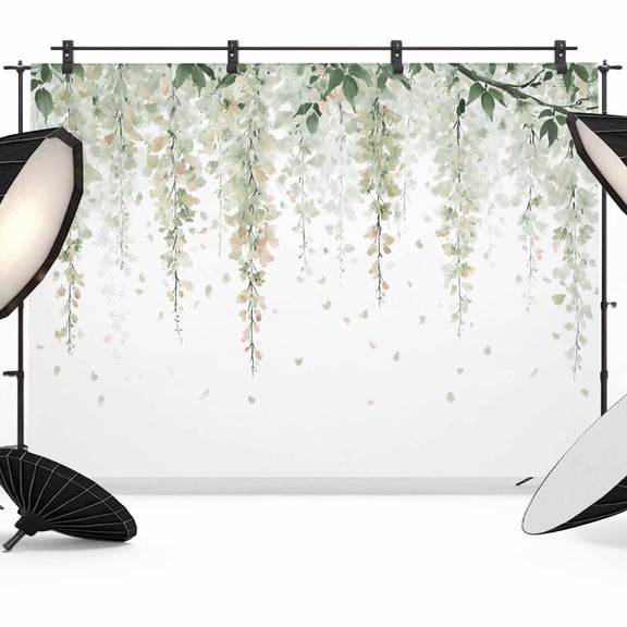 8x6ft Photo Backdrop, Spring Floral Soft Polyester Backdrop Curtains Photography Backdrops, Summer Wisteria Flowers Leaves Plants Green Brushed Background for Photoshoots Studio Video Portrait Party