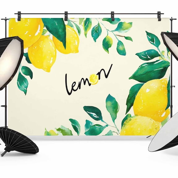 8x6ft Photo Backdrop, Summer Lemon Soft Polyester Backdrop Curtains Photography Backdrops, Green Botanical Leaf Watercolor Brushed Background for Photoshoots Studio Video Portrait Parties