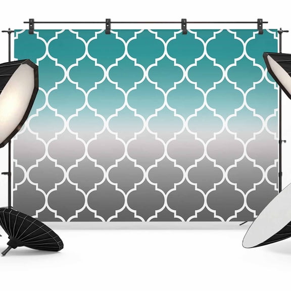 8x6ft Photo Backdrop, Teal Grey Ombre Morocco Pattern Soft Polyester Backdrop Curtains Photography Backdrops, Modern Moroccan Geometric Brushed Background for Photoshoots Studio Portrait Parties