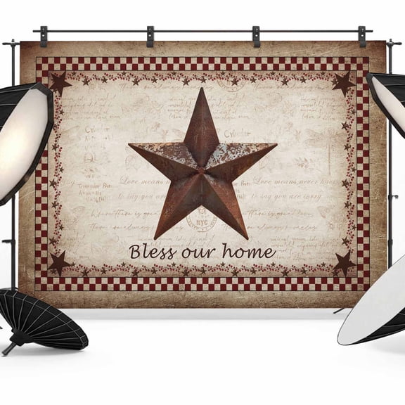 8x6ft Photo Backdrop, Texas Star Vintage Soft Polyester Backdrop Curtains Photography Backdrops, Bless Our Home Western Stars Country Brushed Background for Photoshoots Studio Video Portrait Parties