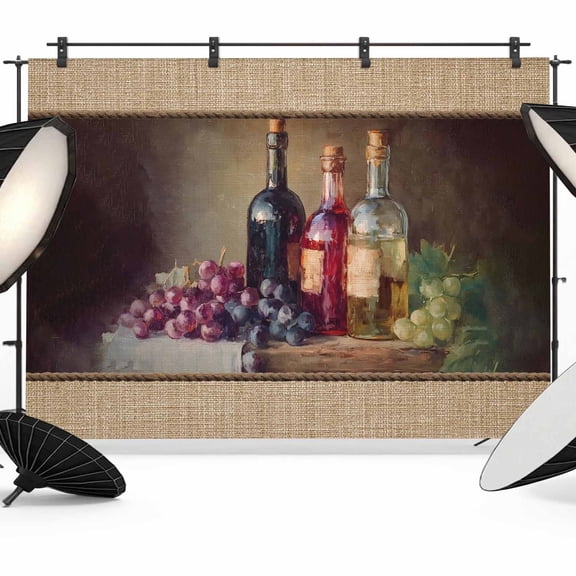 8x6ft Photo Backdrop, Western Country Soft Polyester Backdrop Curtains Photography Backdrops, Farmhouse Abstract Wines Fruits Beige Brushed Background for Photoshoots Studio Video Portrait Parties