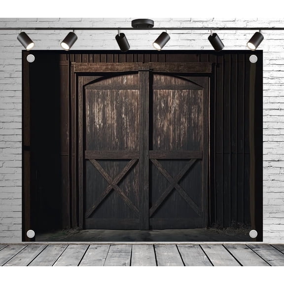 8x6ft Rustic Backdrop Wooden Barn Door Photo Backdrop Dark Background for Theme Party Wedding Birthday Baby Shower Decoration Banner Photo Booth Props