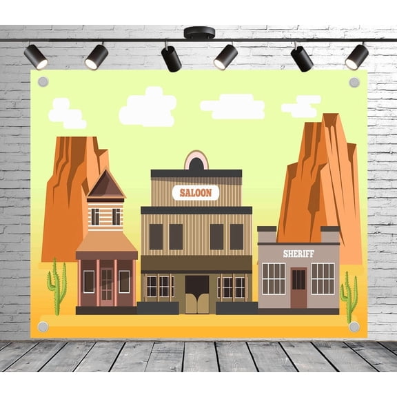 8x6ft Western Backdrop Rustic Town Photo Backdrop Photography Background for Theme Party Wedding Birthday Baby Shower Decoration Banner Photo Booth Studio Props
