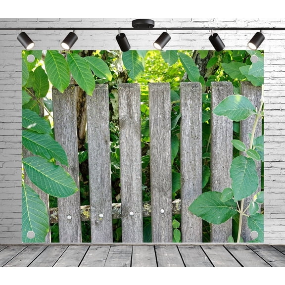 8x6ft Wood Panel Backdrop Green Leaves Photo Backdrop Rustic Garden Background Decoration Banner for Theme Party Wedding Birthday Baby Shower Photo Booth Studio Props