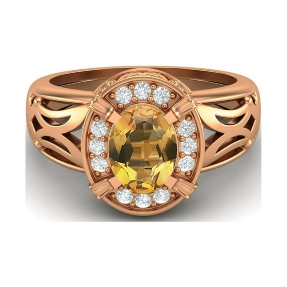8x6mm Oval Citrine 925 Sterling Silver Rose Vermeil Filigree Celtic Valentines Day Gifts Ring