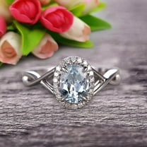 8x6mm Oval Cut 1.50 Carat Aquamarine Engagement Ring Anniversary Gift On 10k White Gold Art Deco