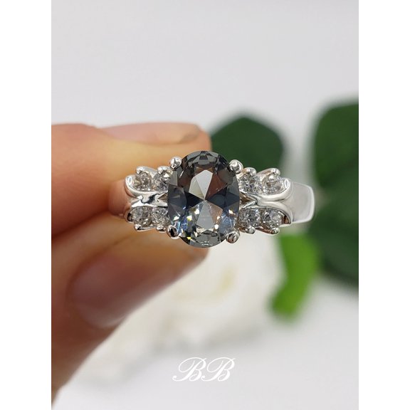 8x6mm Oval Cut Lab Simulated Gray Spinel, Multi-Stone Ring, Choice of Accent Stones, Sterling Silver