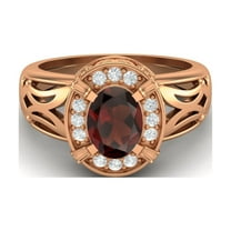 8x6mm Oval Garnet 925 Sterling Silver Rose Vermeil Filigree Celtic Women Valentines Day Gifts Ring