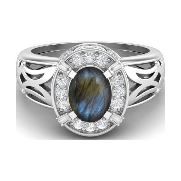 8x6mm Oval Labradorite 925 Sterling Silver Filigree Celtic Women's Valentines Day Gifts Ring