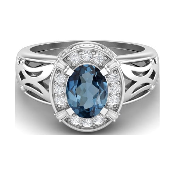 Mooneye 8x6mm Oval London Blue Topaz 925 Sterling Silver Filigree Celtic Women Wedding Ring