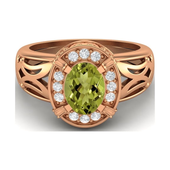 8x6mm Oval Peridot 925 Sterling Silver Rose Vermeil Filigree Celtic Women Valentines Day Gifts Ring