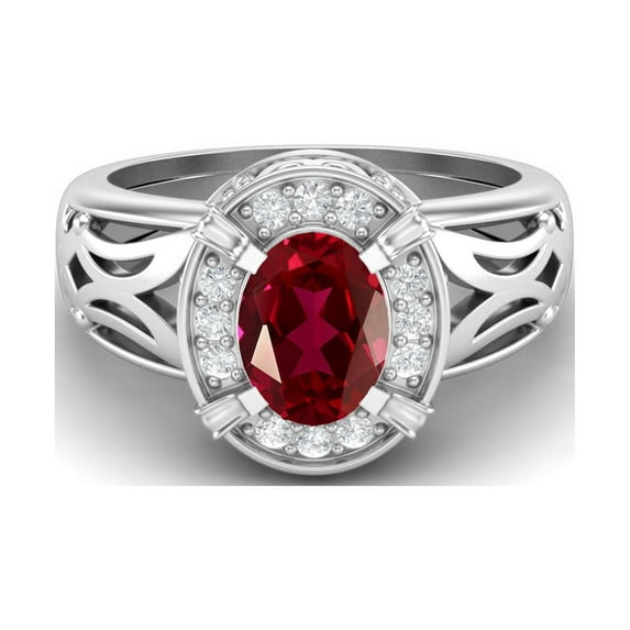 Mooneye 8x6mm Oval Ruby Glass Field 925 Sterling Silver Filigree Celtic Women Wedding Ring
