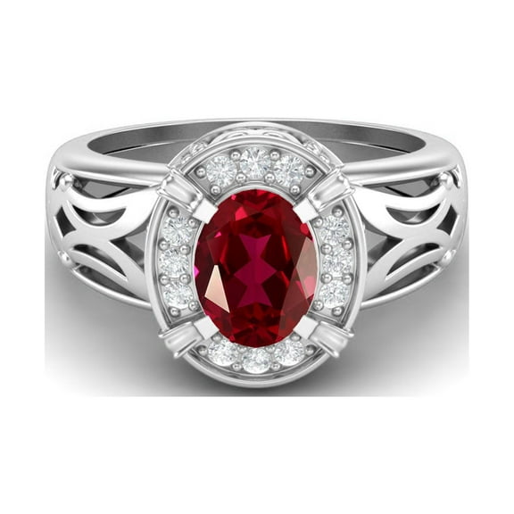 8x6mm Oval Ruby Glass Filled 925 Sterling Silver Filigree Celtic Valentines Day Gifts Ring