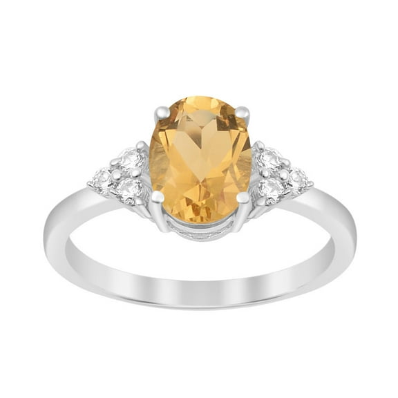 8x6mm Oval Shape Citrine Gemstone 925 Sterling Silver Solitaire Accents Women Wedding Ring