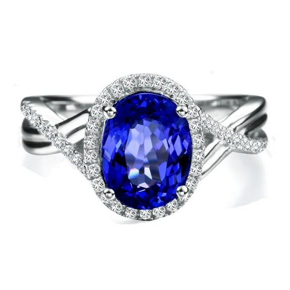 8x6mm Oval Shape Inexpensive 2 Carat Blue Sapphire And Moissanite Diamond Infinity Engagement Ring in 10k White Gold