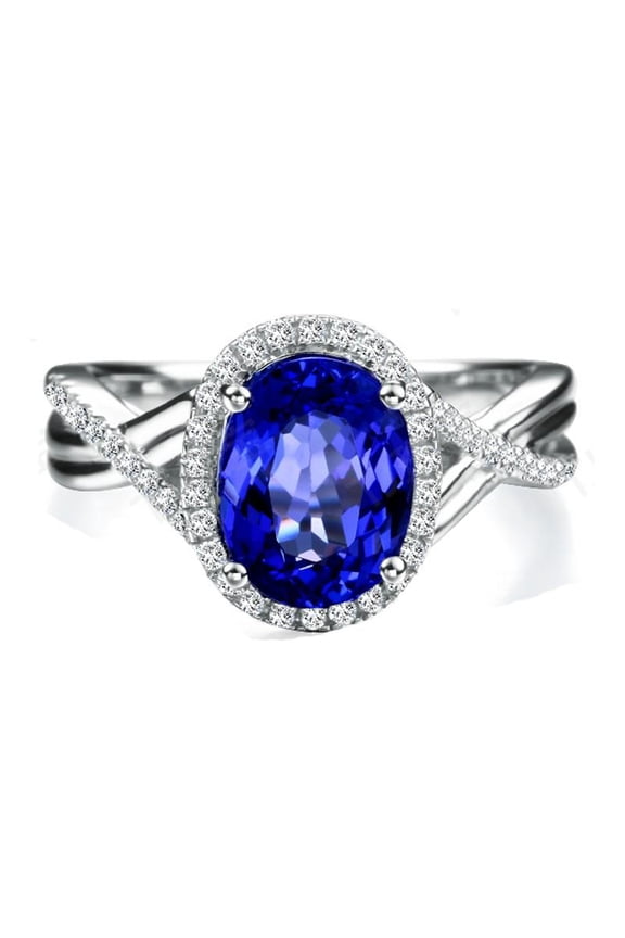 8x6mm Oval Shape Inexpensive 2 Carat Blue Sapphire And Moissanite Diamond Infinity Engagement Ring in 10k White Gold