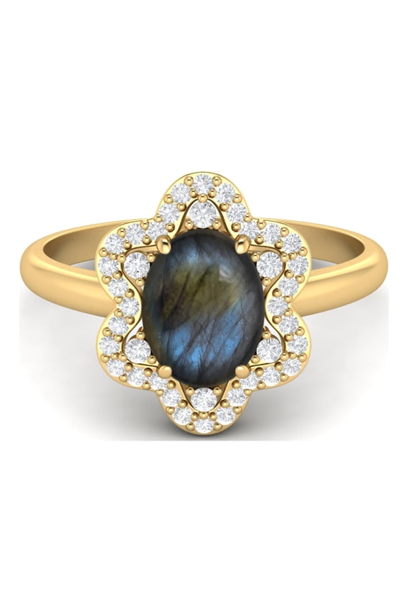 8x6mm Oval Shape Labradorite 925 Silver Yellow Plated Engagement Women Valentines Day Gifts Ring