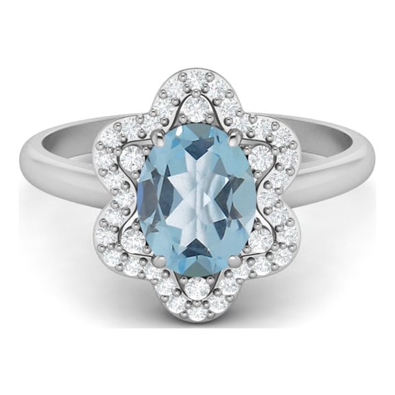 Mooneye Prong Set 8x6mm Oval Shape Natural Blue Topaz 925 Silver Engagement Women Wedding Ring