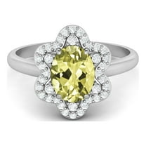 8x6mm Oval Shape Natural Lemon Quartz 925 Silver Engagement Women Valentines Day Gifts Ring