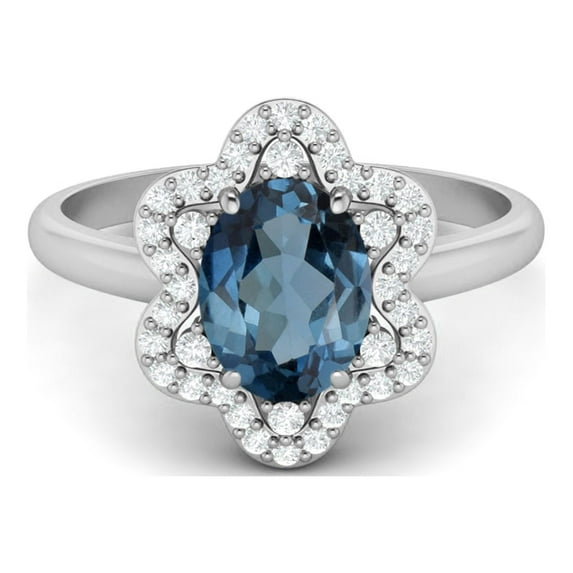 Mooneye 8x6mm Oval Shape Natural London Blue Topaz 925 Sterling Silver Engagement Women Ring