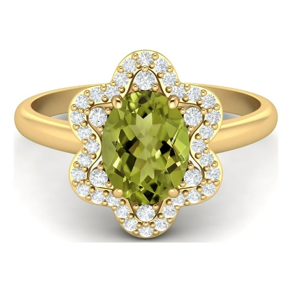 8x6mm Oval Shape Peridot 925 Silver Yellow Plated Engagement Women Mother's Day Gift Ring