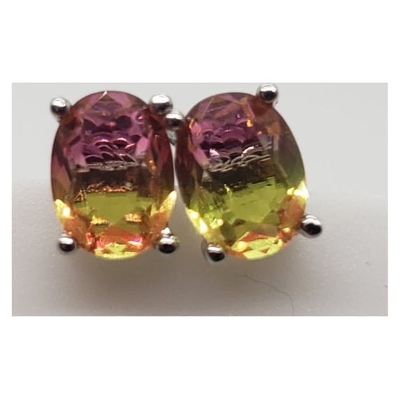 8x6mm Pink & Yellow Tourmaline Sterling Silver Earrings